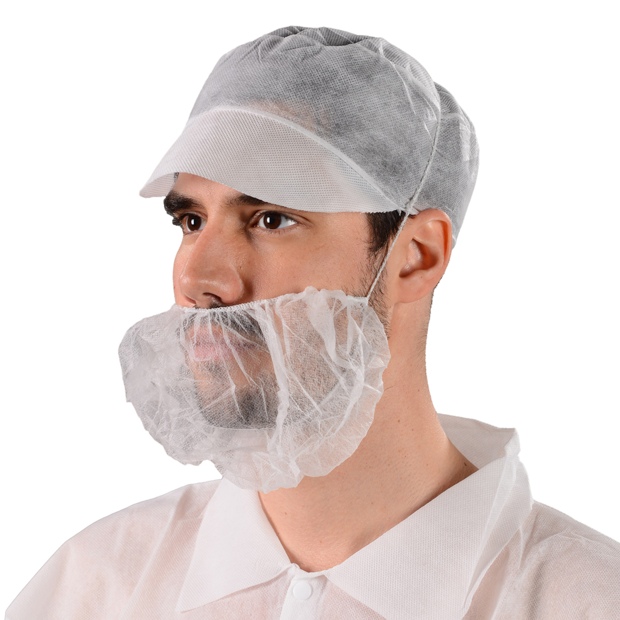 TOPMED Одноразовый полипропиленовый нетканый чехол для бороды, белый, 10 г/м², пищевая промышленность, с одной петлей, для мужчин, с одним ребром, пыленепроницаемая сетка для волос для бороды